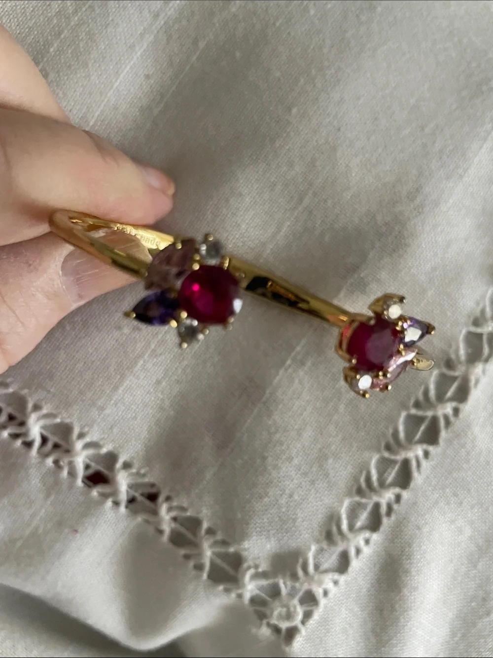 kate spade Gold Open Cuff  Ruby Bracelet with Pink and Purple Gems